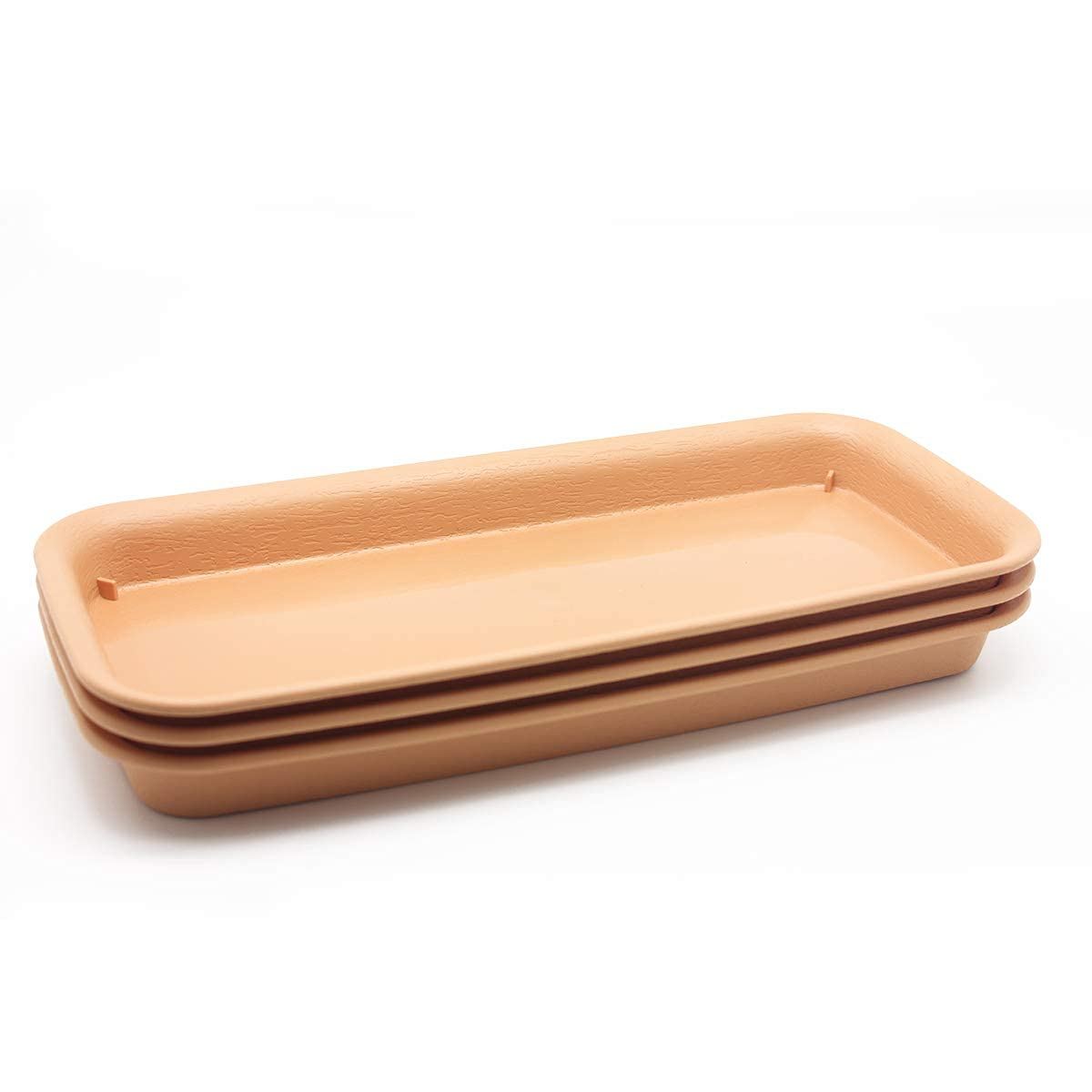 BangQiao 11 Inch Plastic Rectangular Planter Pot Saucer Tray for Indoor and Outdoor Plants,Pack of 3,Terracotta 