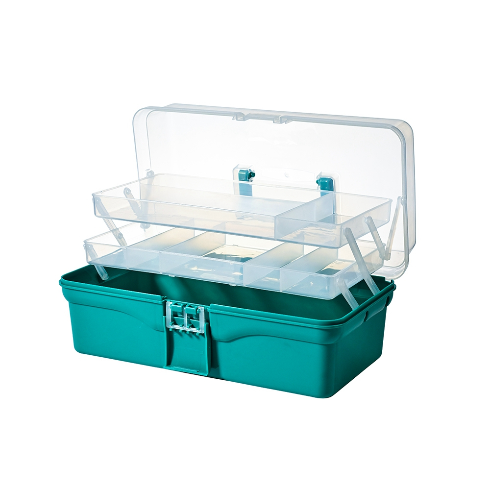 BangQiao 2-Tier Trays Clear Green Plastic Storage Container Organizer Box, Multipurpose Portable Carrying Case with Latch Lock and Handle for Art, Cra 