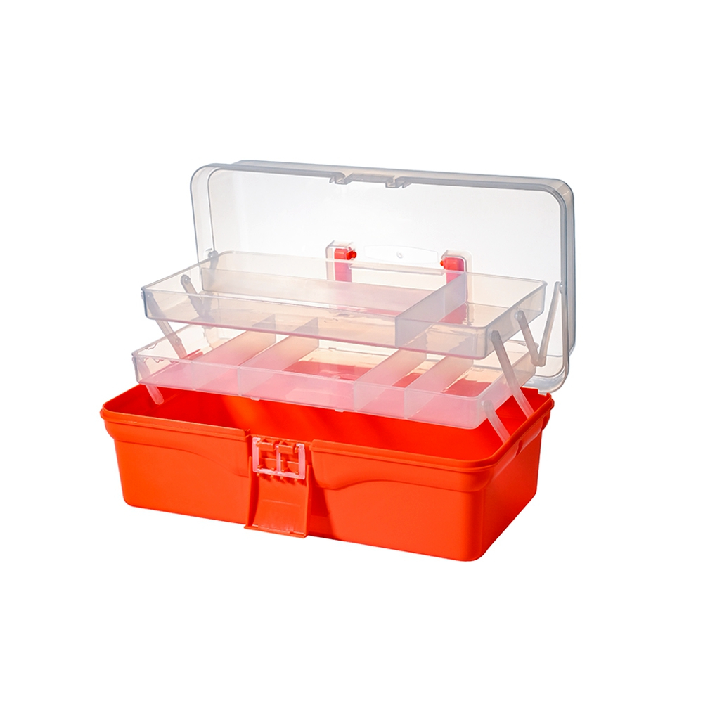 BangQiao 2-Tier Trays Clear Orange Plastic Storage Container Organizer Box, Multipurpose Portable Carrying Case with Latch Lock and Handle for Art, Cr 