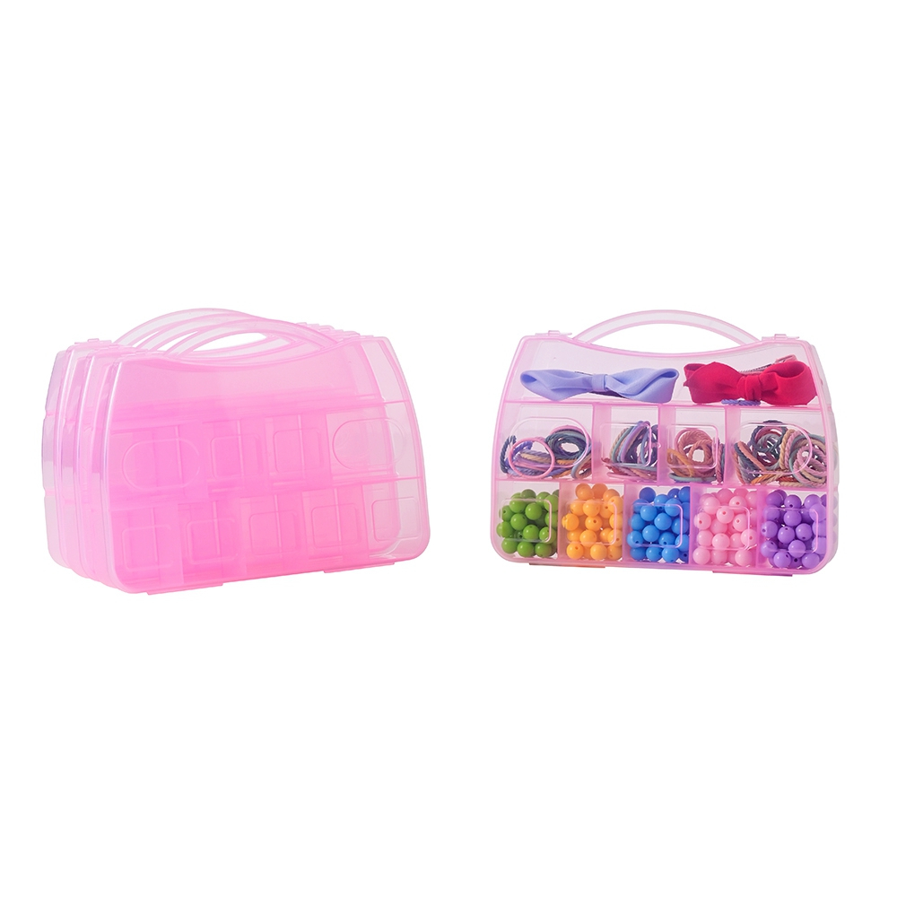 BangQiao 4 Pack Fixed 10 Grids Small Clear Pink Plastic Storage Case with Handle, Mini Cute Organizer Box for Gift Giving, Birthday, Event, Party, Jew 
