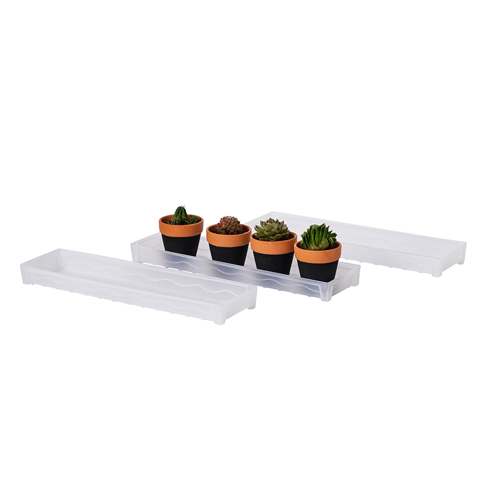 BangQiao 3 Pack 16.20 Inch Clear Plastic Decorative Rectangular Planter Pot Saucer Drip Tray with Removable Drain Plug for Windowsill, Shelf, Tabletop 