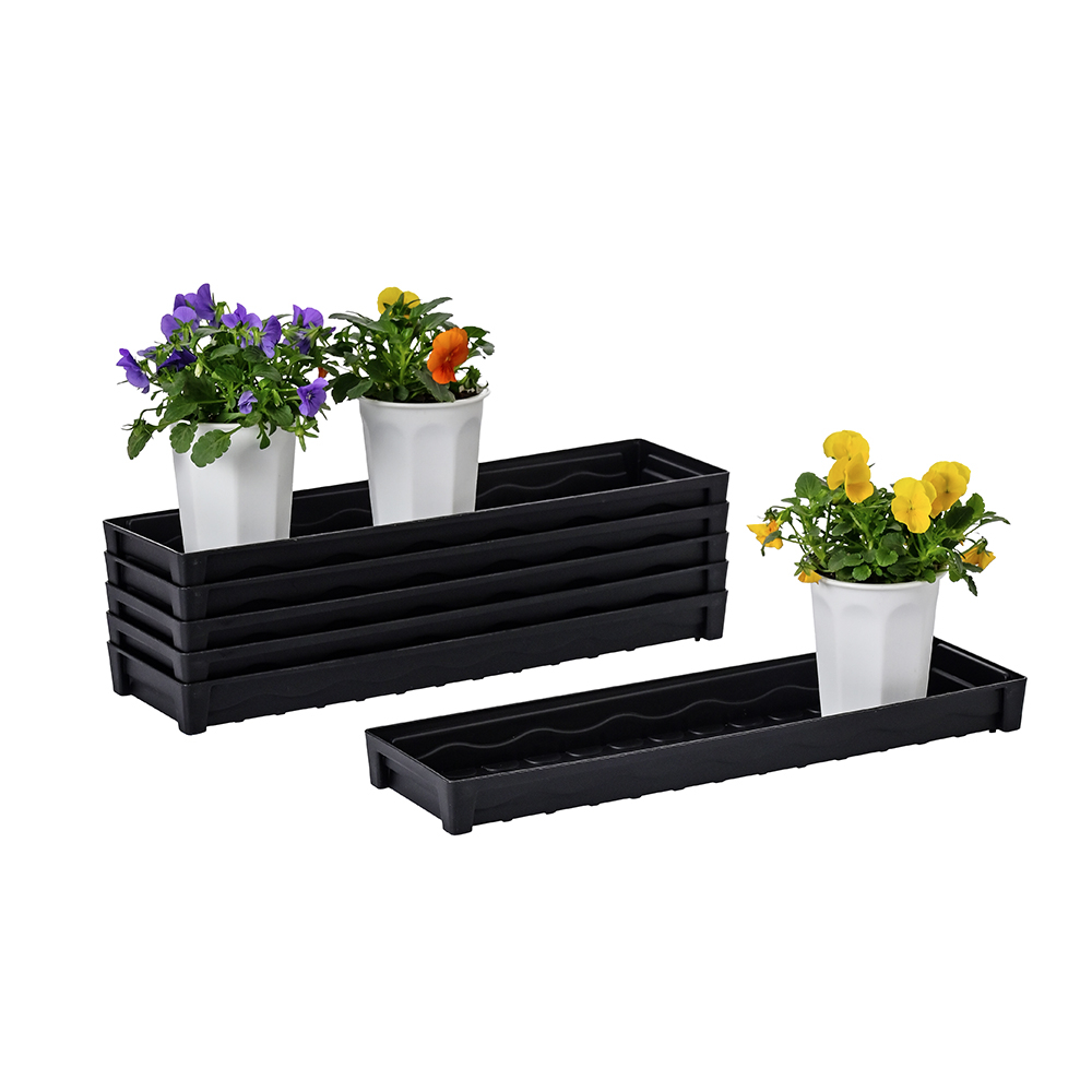 BangQiao 6 Pack 16.20 Inch Black Plastic Decorative Rectangular Planter Pot Saucer Drip Tray with Removable Drain Plug for Windowsill, Shelf, Tabletop 