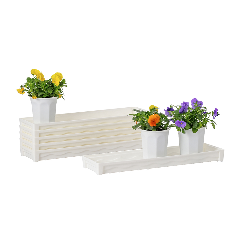 BangQiao 6 Pack 16.20 Inch White Plastic Decorative Rectangular Planter Pot Saucer Drip Tray with Removable Drain Plug for Windowsill, S 