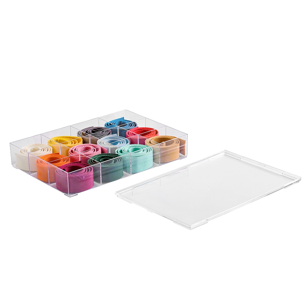 BangQiao Fixed 12 Grids Clear Plastic Desk Drawer Organizer Sorting Tray with Detached Lid, Transparent Storage Divider Box Case for Makeup, Jewelry,  