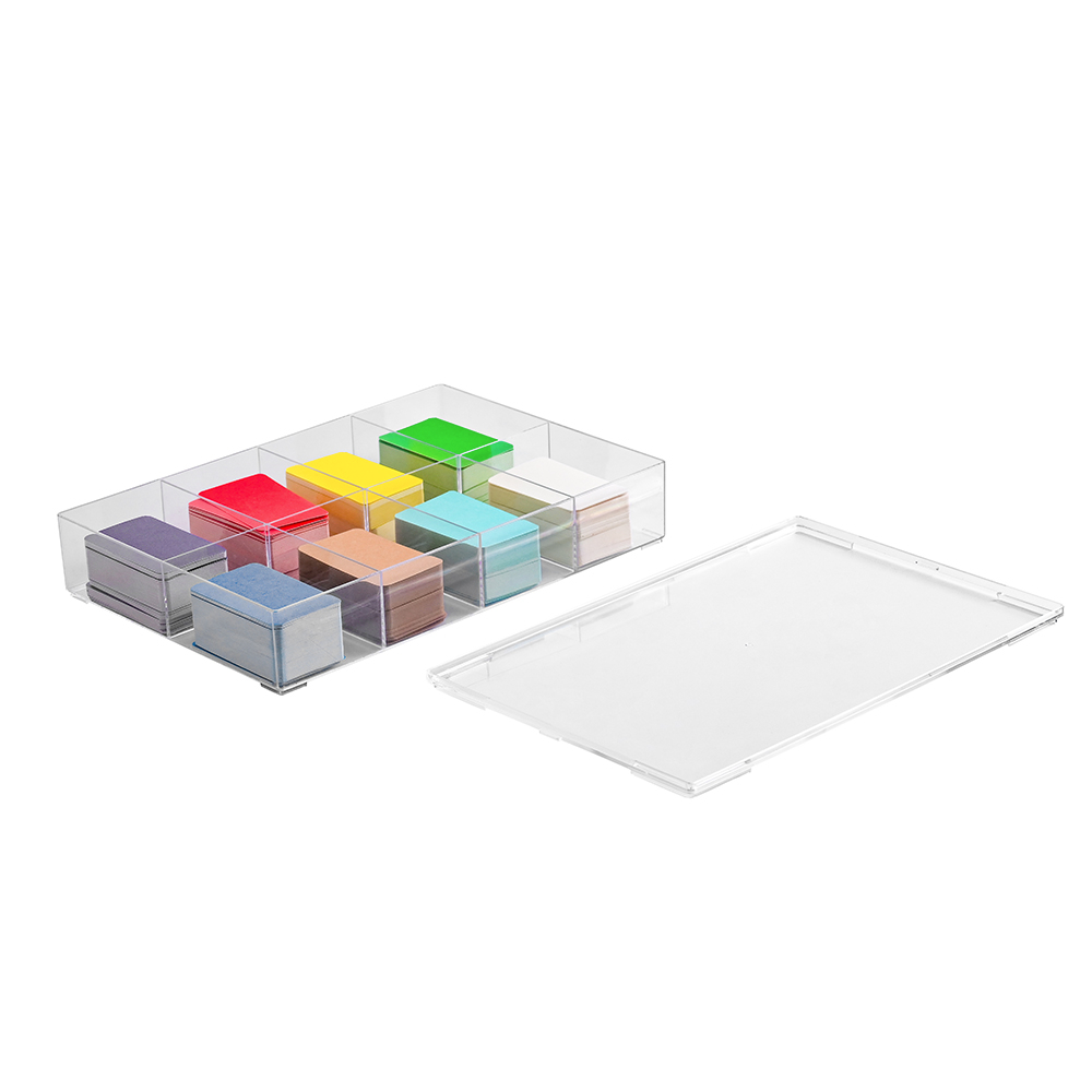 BangQiao Fixed 8 Grids Clear Plastic Desk Drawer Organizer Sorting Tray with Detached Lid, Transparent Storage Divider Box Case for Makeup, Jewelry, B 